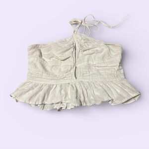 Free People White Ruffled Halter Crop Top
